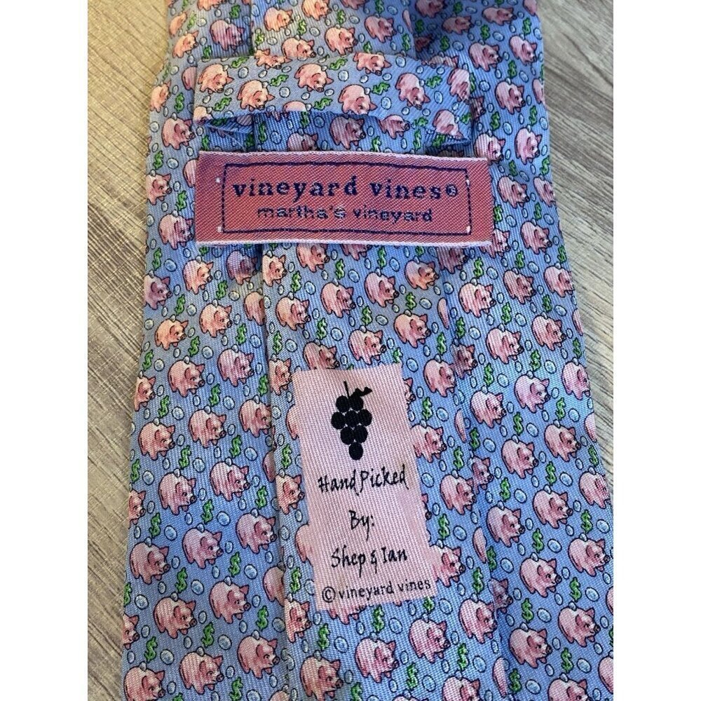 Vineyard Vines PIGGY BANK Blue Silk Pig Money Pastel Tie made in USA - Picture 3 of 7